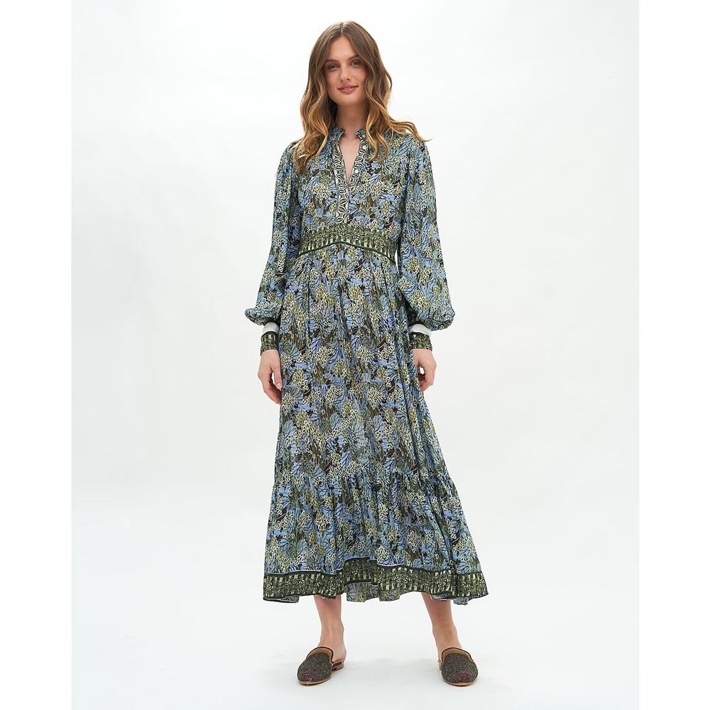 Oliphant Blue Eden Shirt Waisted Maxi Dress